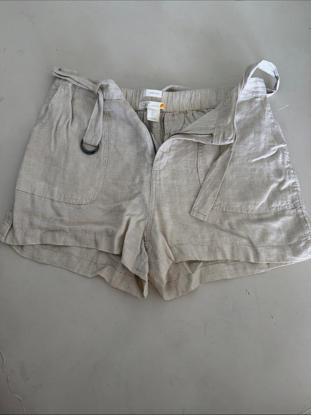 C&C California Light Beige High Waist Linen-Blend Shorts